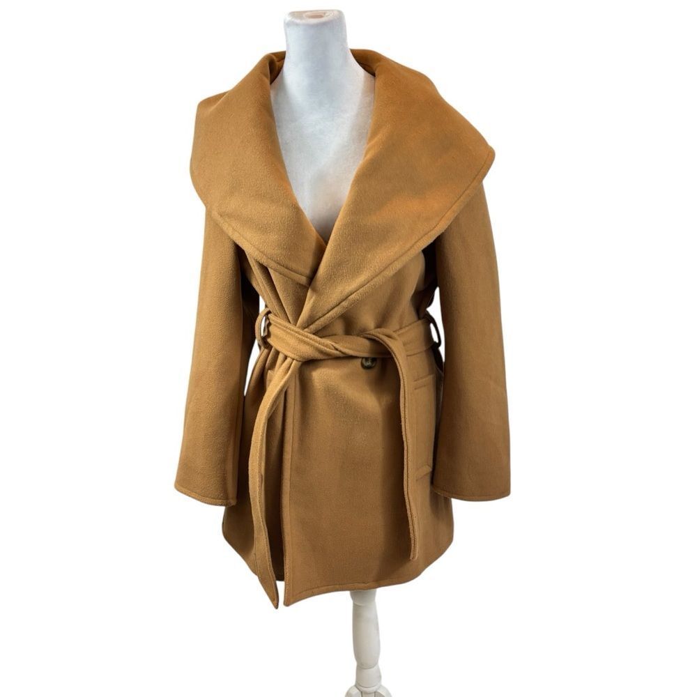 Ladies Avec Les Filles Camel Color Oversized Collar‎ Hooded Coat Size Small